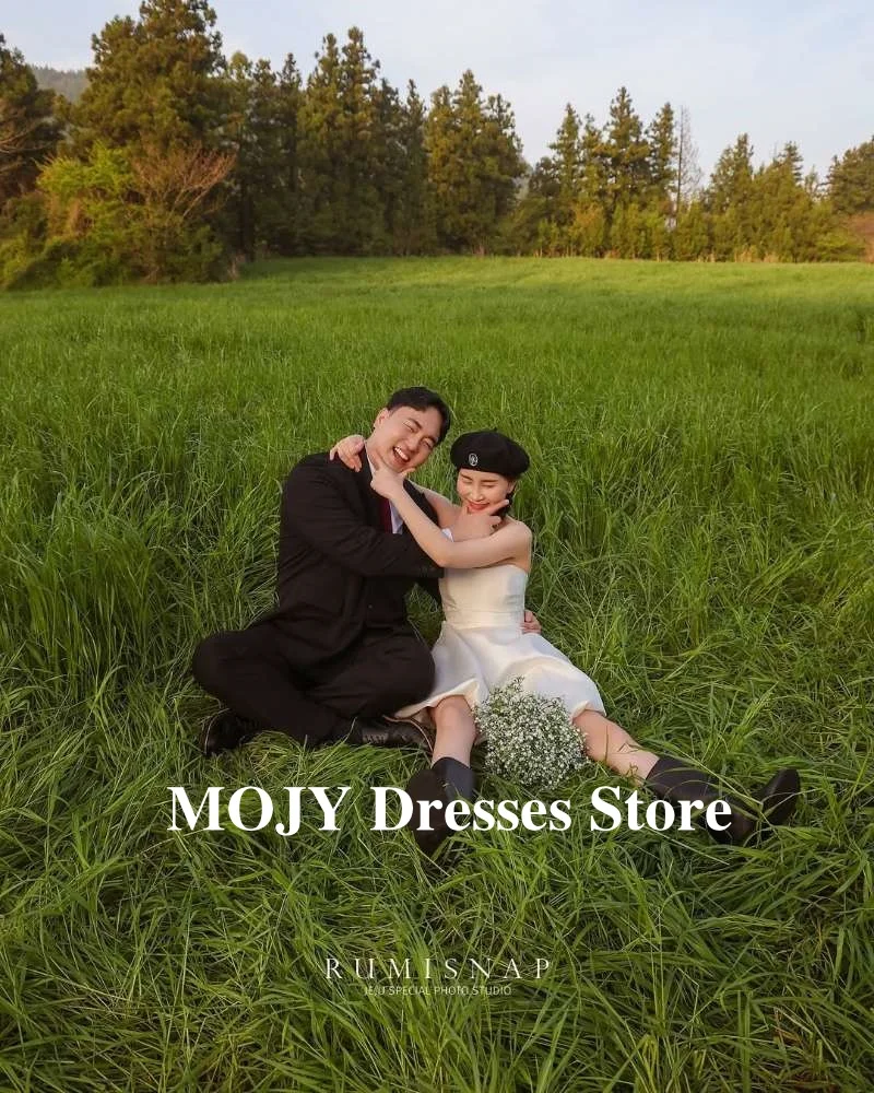 Mojy Мини Простые Короткие Свадебные Платья Корея Фотосессия Без Бретелек Принцесса Пляжные Свадебные Платья Формальный День Рождения Индивидуальные