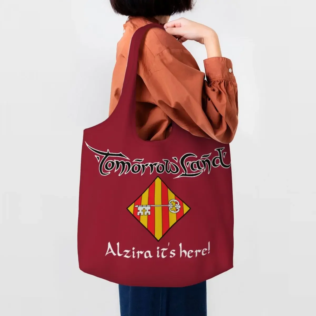 

Reusable Tomorrowlands Alzira Flag Shopping Bag Women Shoulder Canvas Tote Bag Portable Grocery Shopper Bags Handbags