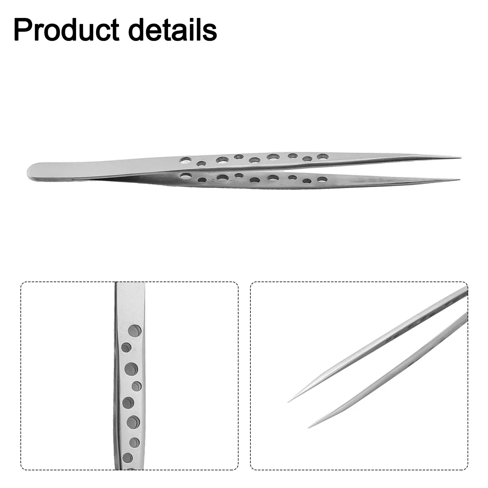 1pc Precision Tweezers Stainless Steel Sandblasting Tweezers With Hole Non-slip Elbow Pointed Phone Circuit Board Repair Tools