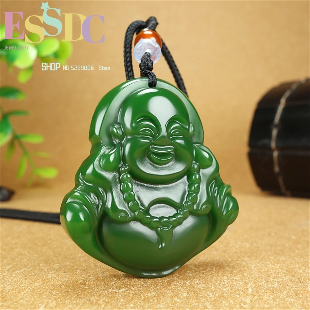 Natural Hotan Jade Laughing Buddha Big Belly Maitreya Men's and Women's  Pendant Sweater Chain Exquisite Gifts  Ethnic Style