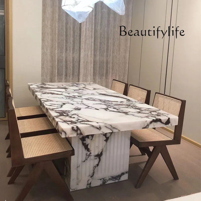 N62 Natural marble dining table Atmospheric high-end rectangular villa large apartment dining table