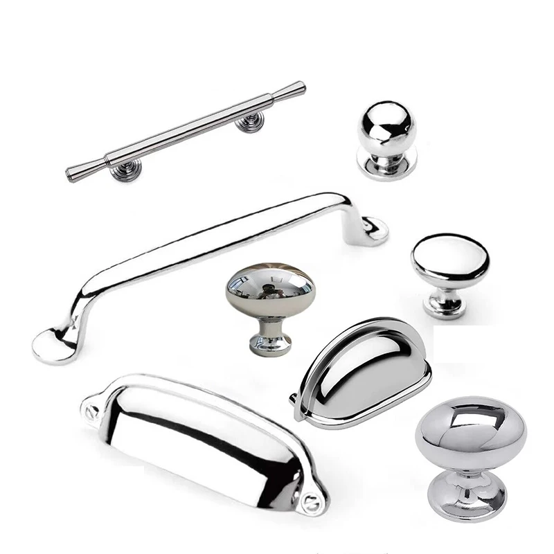 Bright Silver Cabinet Drawer Handle Bright Chrome Wardrobe Door Handle Modern and Simple European Style Cabinet Single Hole