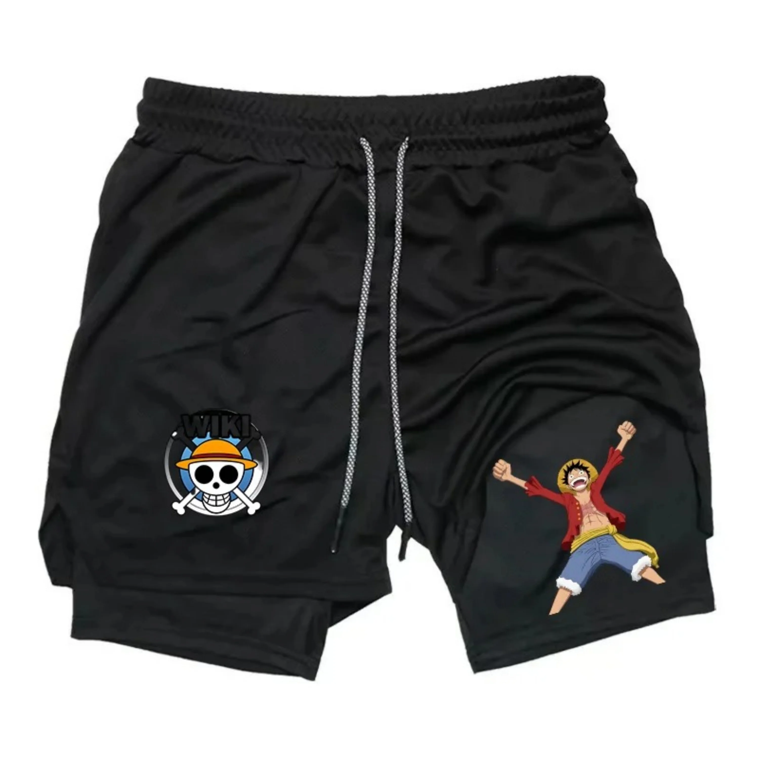 

Straw Hat Luffy "One Piece" Camouflage Two-in-One Double-Layer Men's Shorts, Breathable Quick-Dry Training Shorts with Lining, T