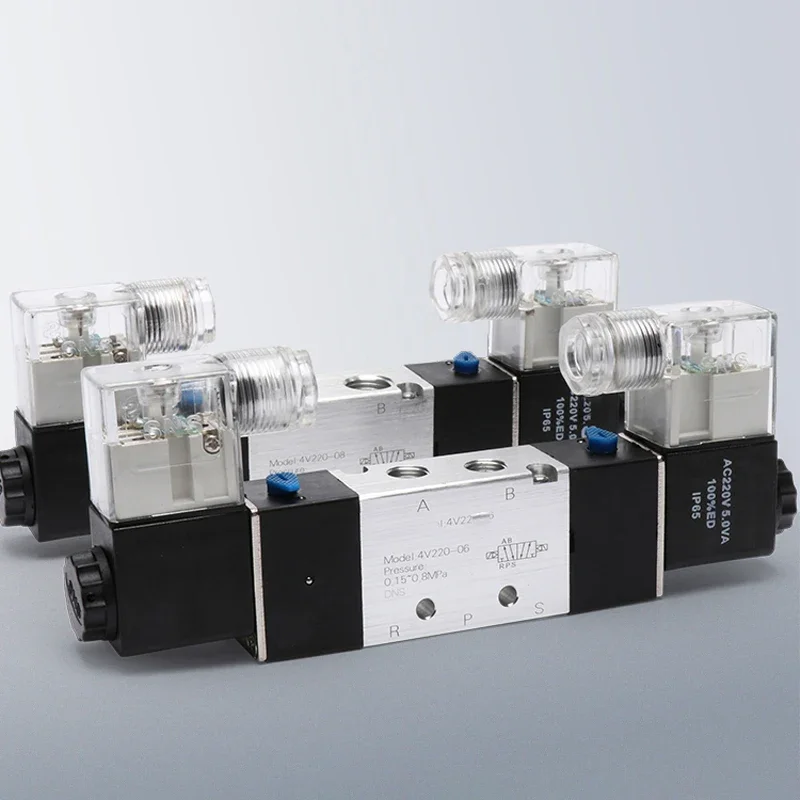 High Quality Solenoid Valve 220V Pneumatic 4V220-08 Air 5 way 2 Position 1/4" Coil Alloy Internal DC 12V  DC 24V AC110V