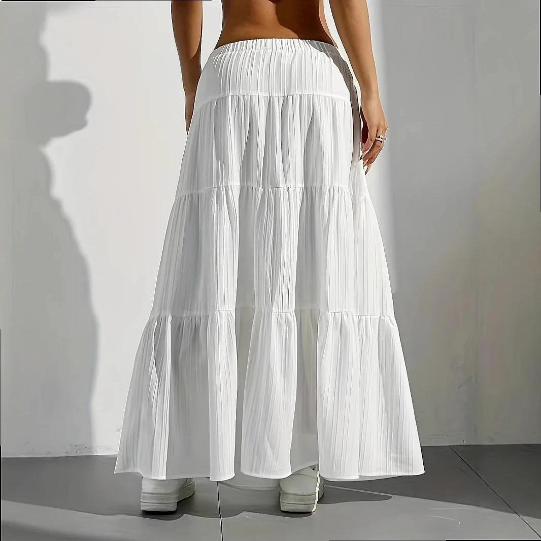 White Maxi Skirt Women Tie Front A-Line Long Skirts Flowy Pleated Skirts Summer Casual Loose Skirt