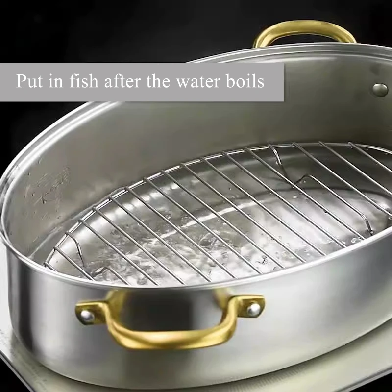 LFGB Certificate 304 Stainless Steel Fish Steamer 2 Layers 38cm Family Kitchen Steaming Pot Bolier with Transparency Cover