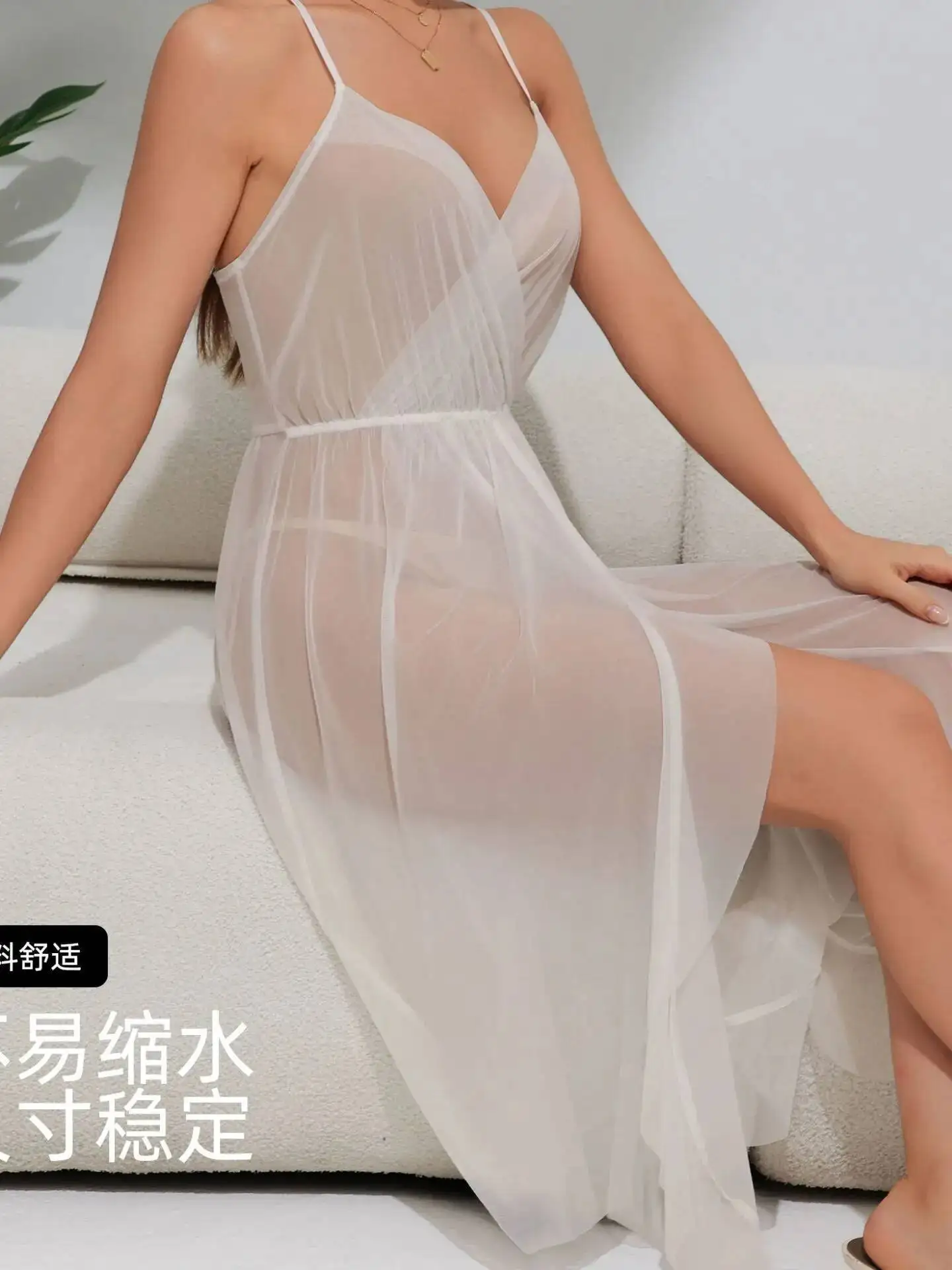 Malha sexy camisola para mulheres verão rendas com decote em v alça longa camisola homewear vestido transparente para mulher casaul elegante gj1r