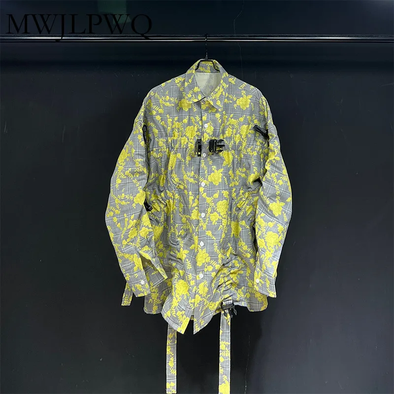 

MWJLPWQ Мужские рубашки в клетку с принтом, новая модная уличная одежда, свободные повседневные топы с длинными рукавами и лацканами, Tide 010875