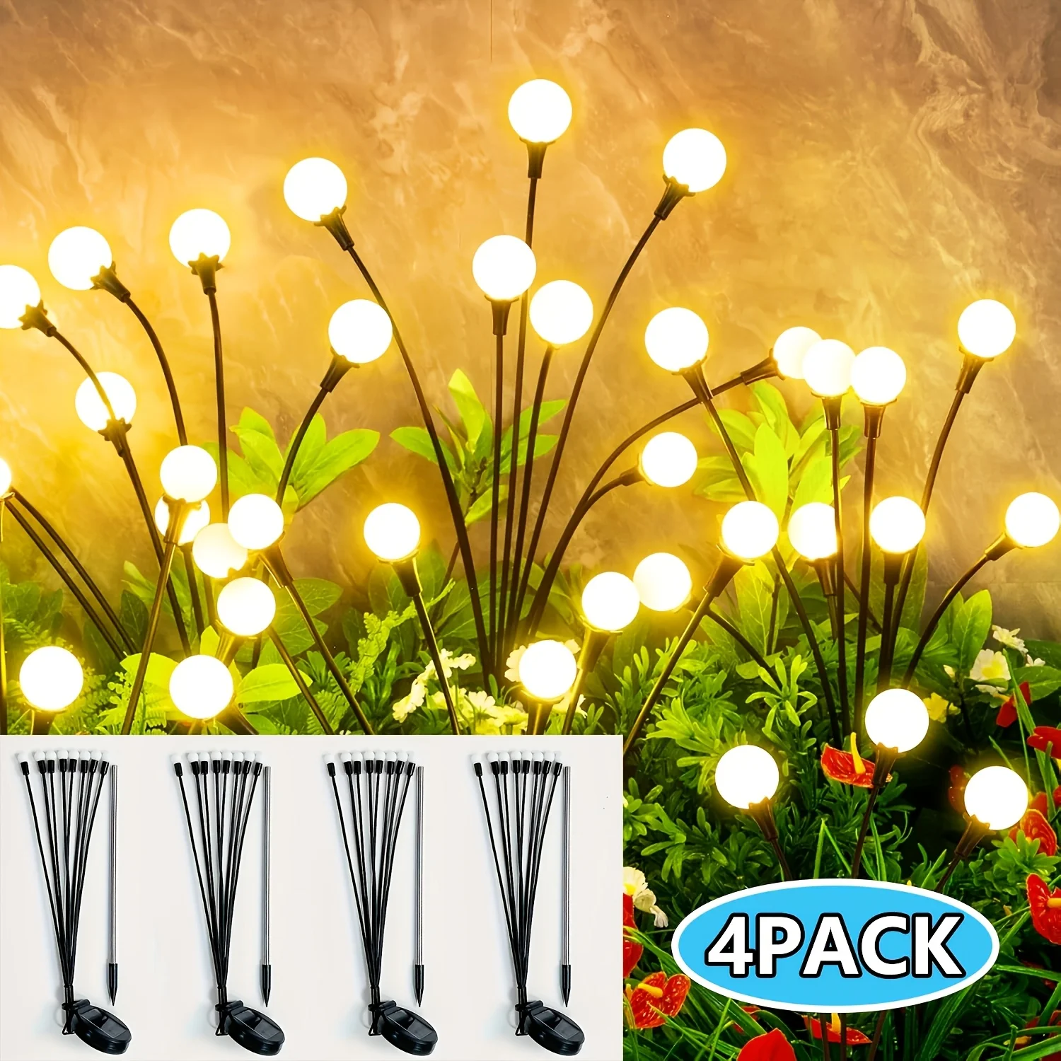 Solar Firefly Lights 4 Packs 6/8/10 LED Lights Outdoor Garden Path Lights For Yard Courtyard Outdoor Lawn Wedding Decorations