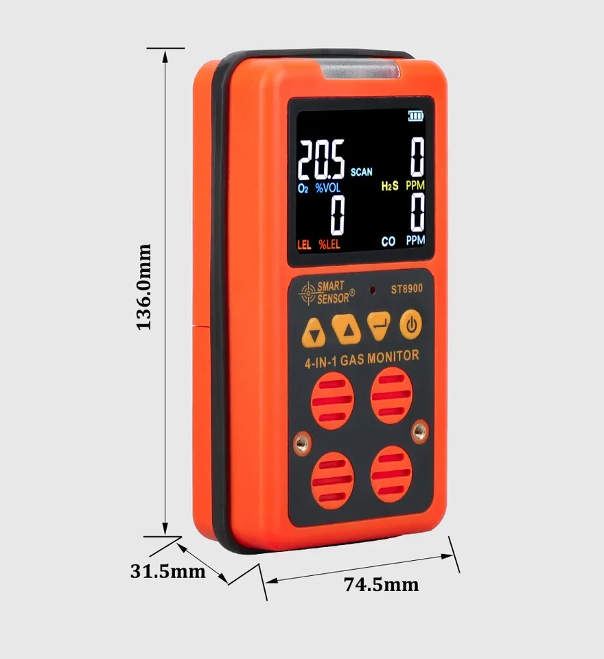 HEDAO ST8900 Multi Gas mo ni tor Standard Accuracy for oxy gen O2 Hydrogen Sulfide H2S Carbon Monoxide CO Combustible Gas