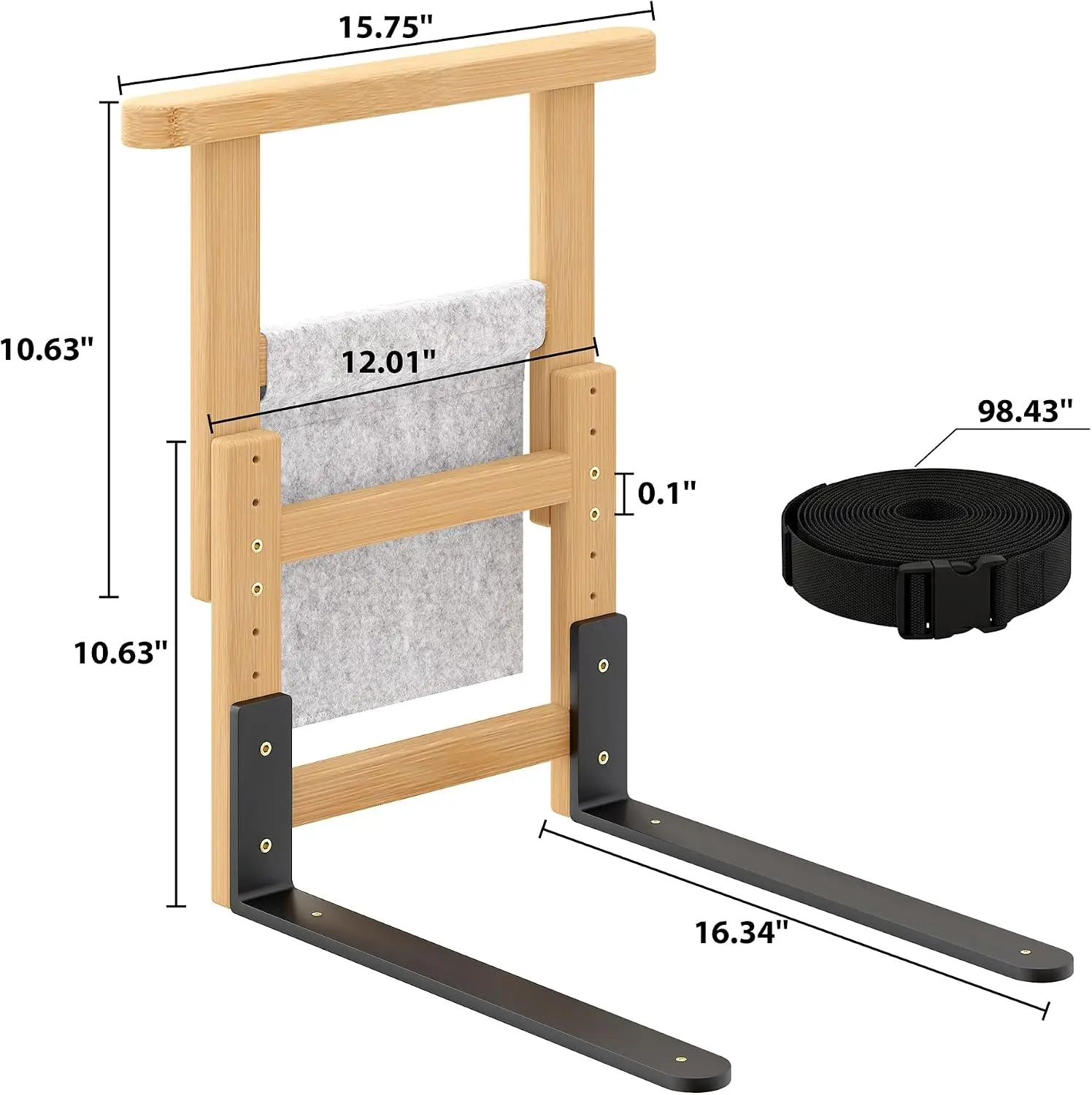 Bamboo Bed Assist Rail for Seniors Adjustable Grab Bar 300lbs Nature | Non-Slip Handle, Storage Pocket, Fits 4–12 inch Mattresses, Fits Twin, Full, Queen & King Beds