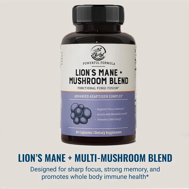 Containing Lion Mane, Cordyceps, Lingzhi, and Turkey Tail Mushroom for Cognitive Memory Supplementation 60 Capsules