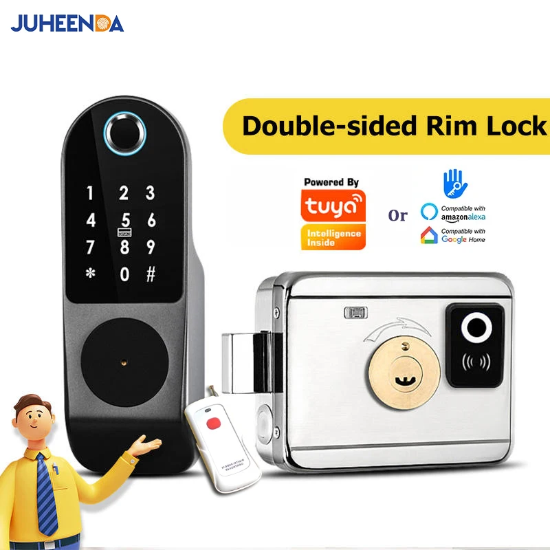 No Wiring Fingerprint TTLock App Smart Lock Digital Passcode RFID Card Tuya Wifi Remote Electronic Rim Lock For Rental House