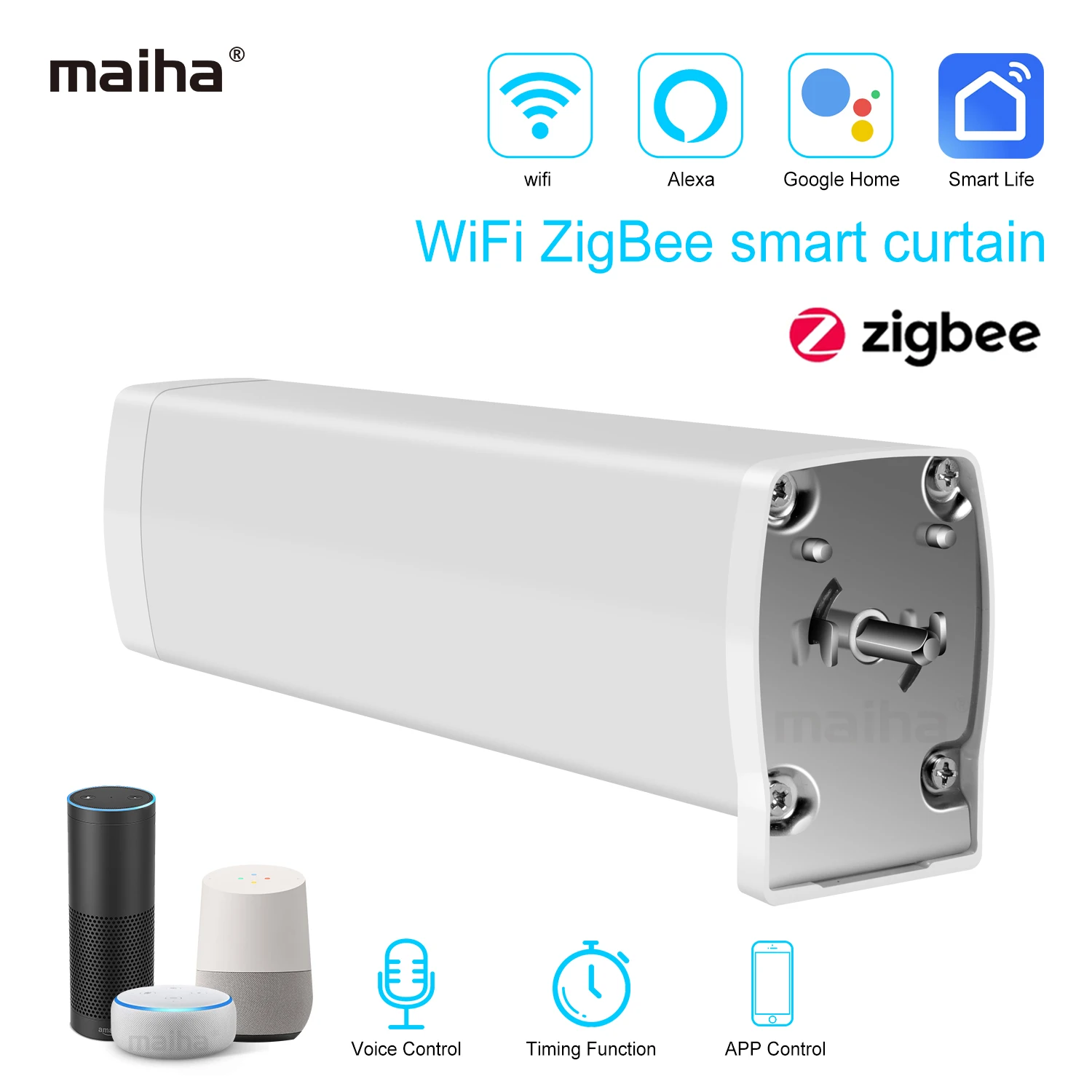 Maiha Zigbee-sistema de Control de Motor de cortina automático eléctrico inteligente, wifi, compatible con Alexa y asistente de Google