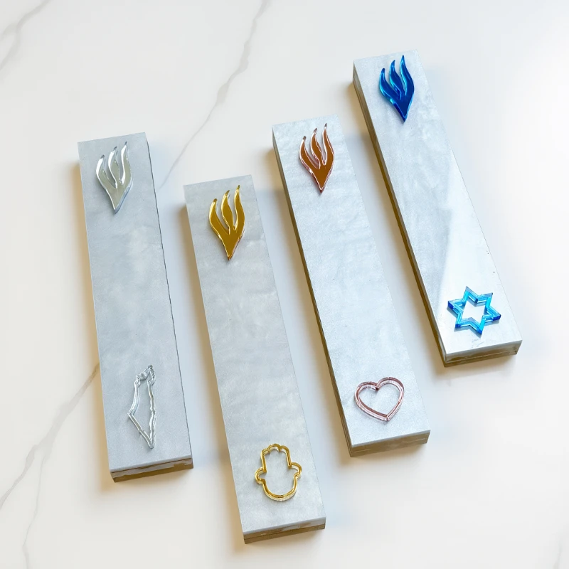 White Pearl Outline Mezuzah Gloss Pearl Border Metal Judaica Door Cover Jewish Religious Entry Decor Housewarming Blessing Gift