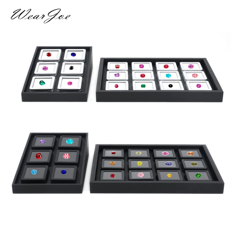 Gem Stone Diamond Display Storage Tray with Top Glass Transparent Box Loose Diamond Jewelry Gems Jar Beads Organizer Container