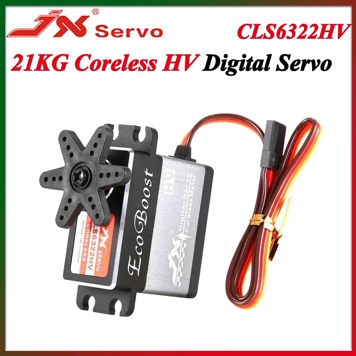 

JX CLS6322HV 21KG 6-7.4V Large Torque Metal Gear Coreless 180 Degree CNC Aluminium Shell Digital Servo for RC Car Helicopter