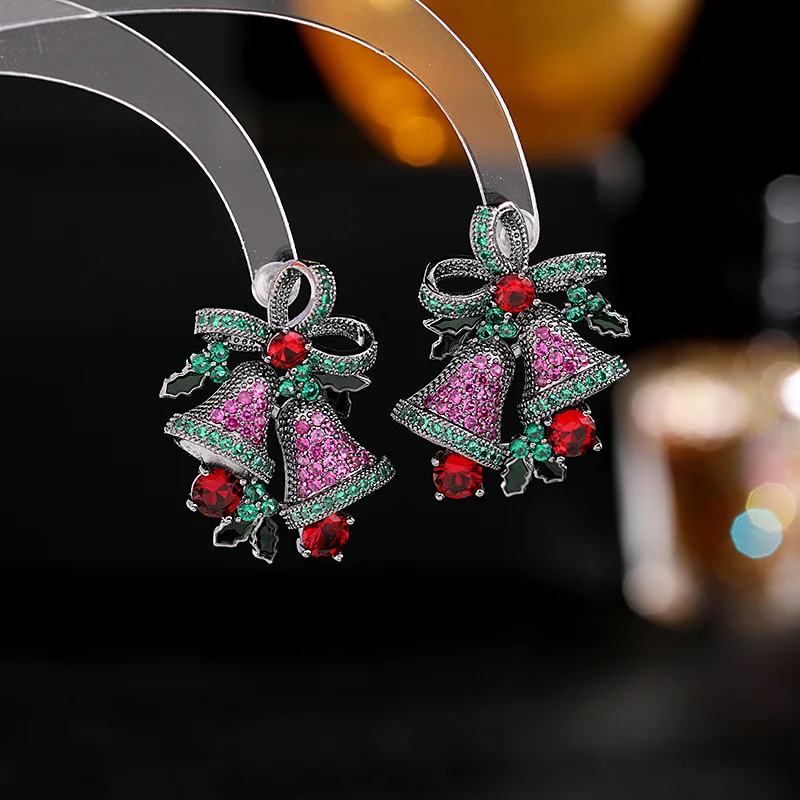 

Festive Atmosphere, Earrings, Trendy Ribbons, Bows, Zircon Silver Needles, Earrings, Christmas Gifts, Bell Earrings