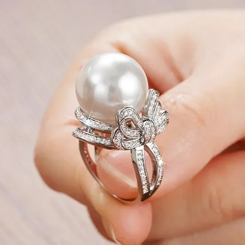 2026 New European And American Light Luxury Pearl Bow Design Fragrance Ring Fashionable Elegant Small Jewelry Accessory
