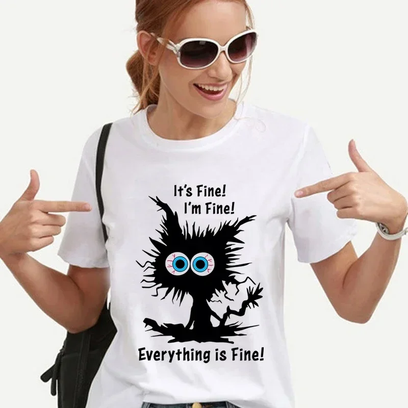

Новая Милая футболка funnyn cat It's Fine I'm Everythings, футболки в стиле хип-хоп, уличная одежда, подарок для любимых, футболка s для женщин