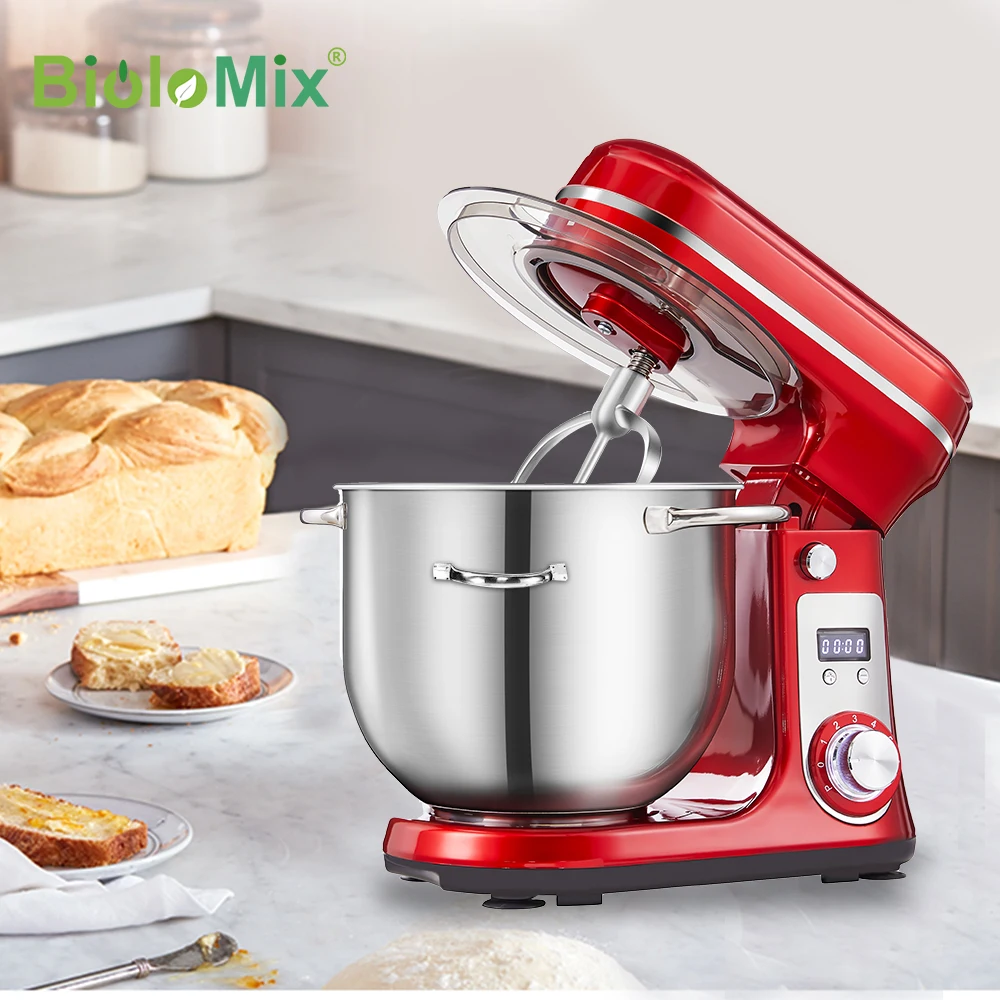 BioloMix Kitchen Food Stand Mixer, Quiet Motor, Cream Egg Whisk, Whip Dough Kneader, 6-Speed, 1200 W, 6L