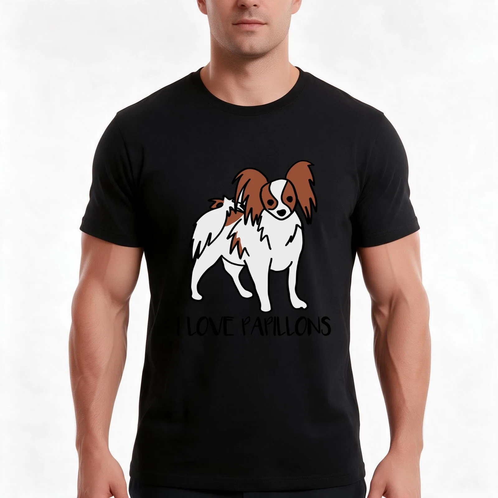 I love Papillons Dog T-Shirt, Summer Casual Cotton Tee, Oversized Streetwear Tops, Vintage Graphic Print, Loose Fit Short Sleeve