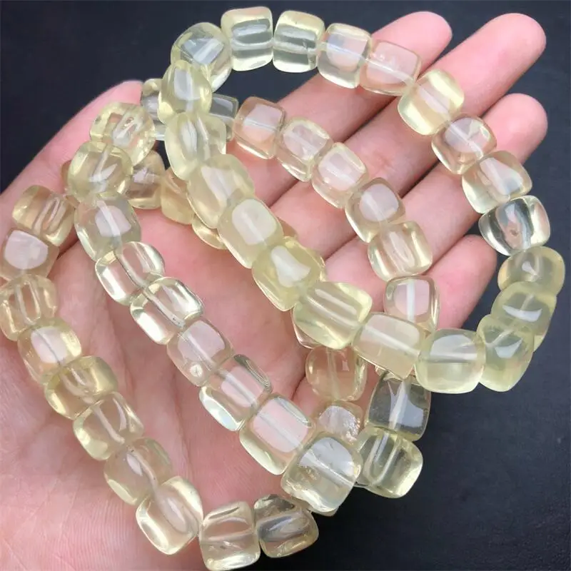 9.5MM Natural Lemon Citrine Cube Bracelet Charms Handmade Fortune Energy Bangle Mineral Woman Amulet Jewelry Gift 1PCS