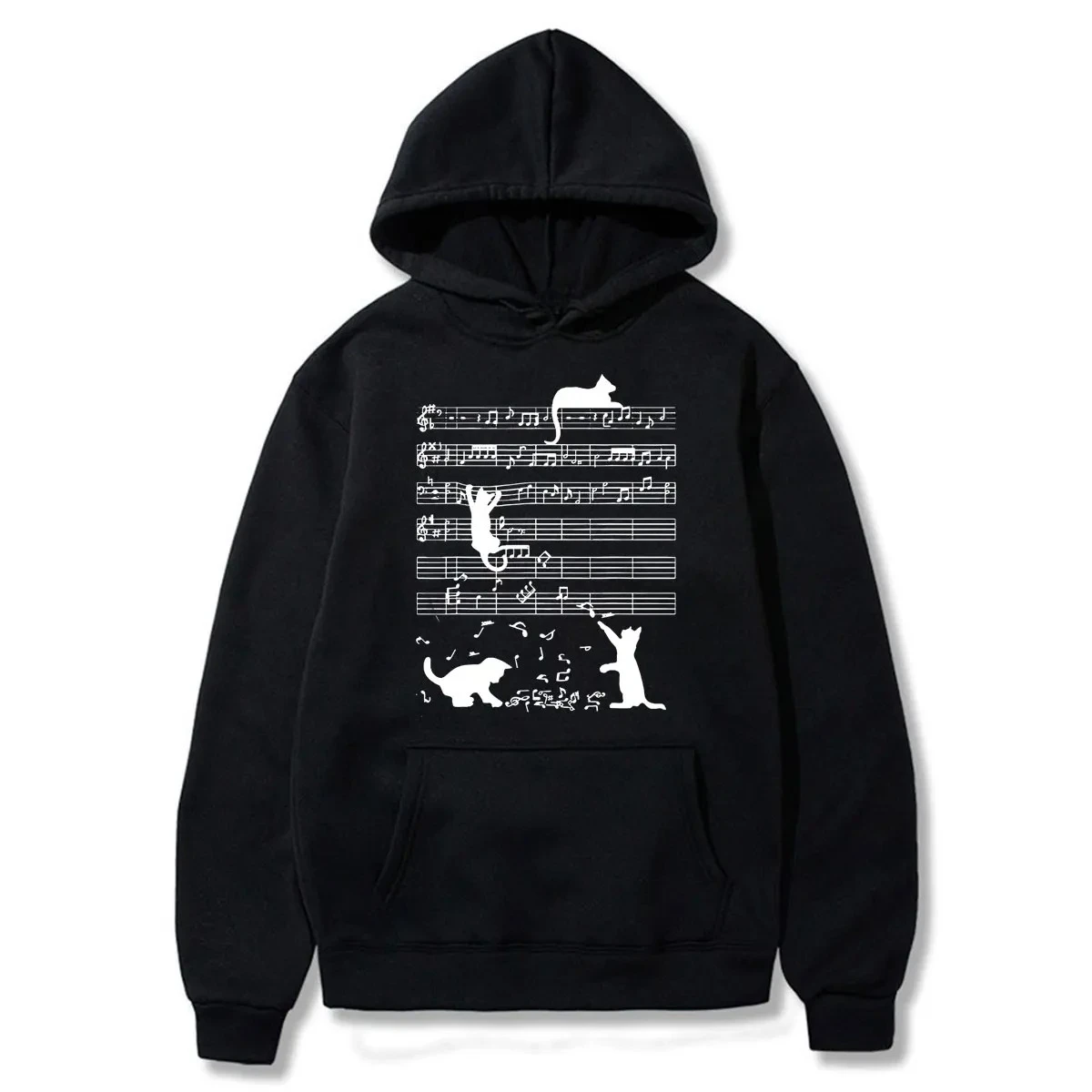 Funny Cat Playing Music Note Musician Art Piano Graphic Hoodie Fall Winter Women Fashion High Quality Streetwears Women Clothing