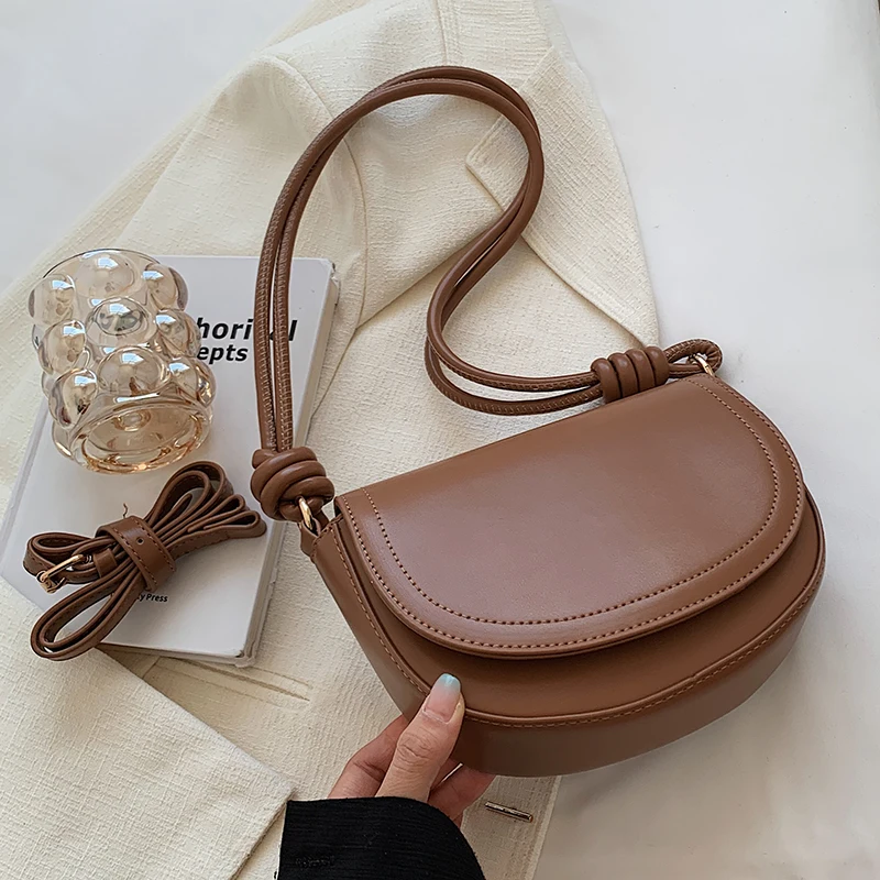 Women Fashion Saddle Bag Luxury Brand Knot Deign Pu Leather Female Handbags Small Shoulder Crossbody Bags For Women Flap Bag2022