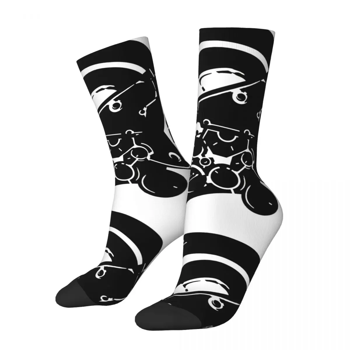 Funny Crazy compression Skull Sock for Men Hip Hop Harajuku M-Metal Gear Happy Seamless Pattern Printed Boys Crew Sock