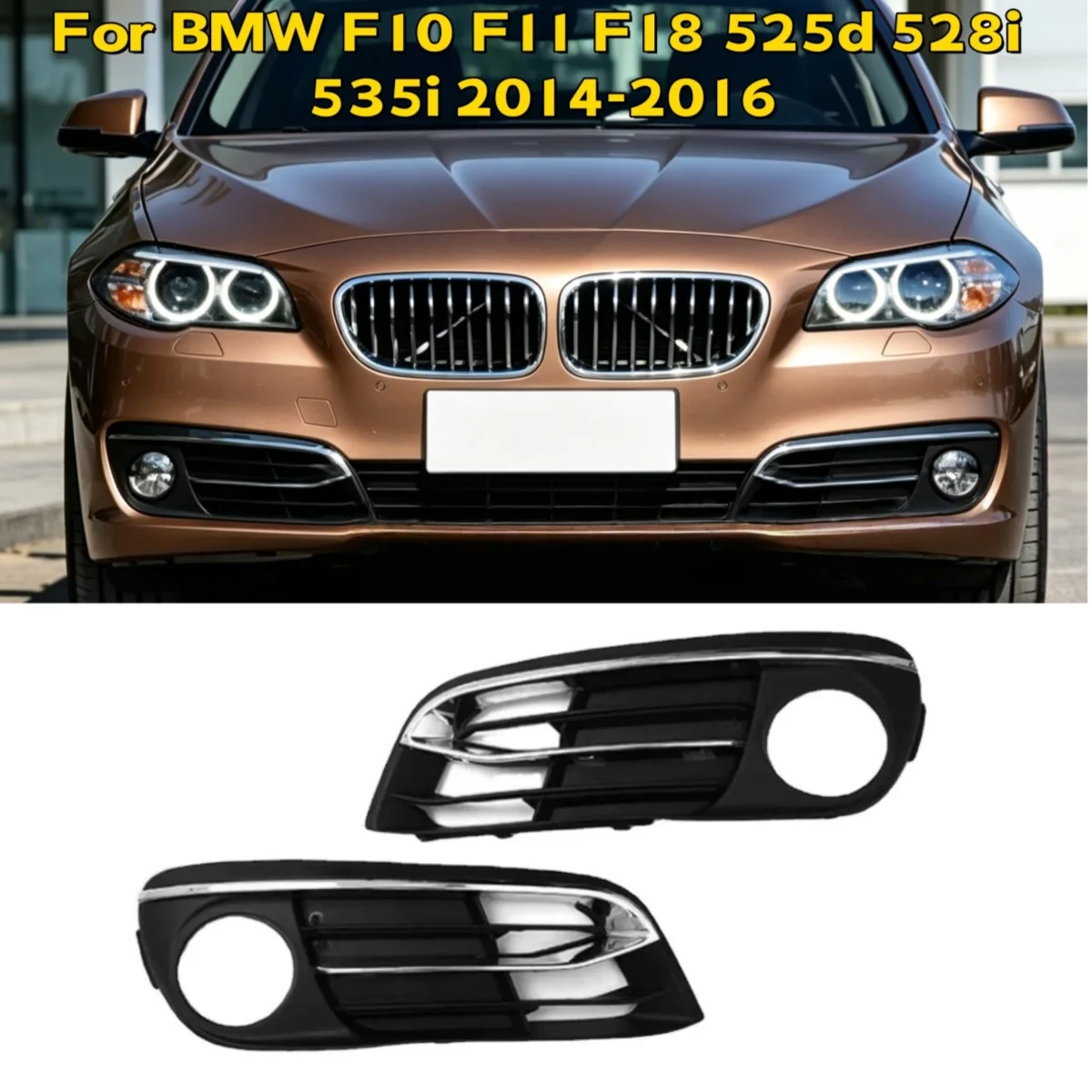 2 Stück Nebelscheinwerfer-Lampenblenden, Frontstoßstangen-Nebelscheinwerfergitter, stilvoller Ersatz für BMW F10 F11 F18 525d 528i 535i 2014 2015 2016
