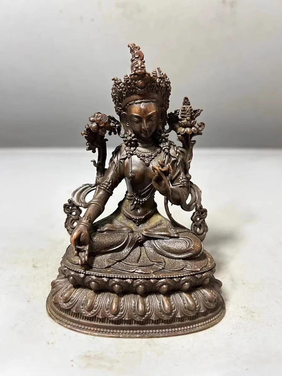 Statue de Tara Verte en alliage de cuivre - Déesse de la Compassion pour la Prospérité et la Protection de la Maison, Pièce d'Autel Finie à la Main et Sereine & Livi