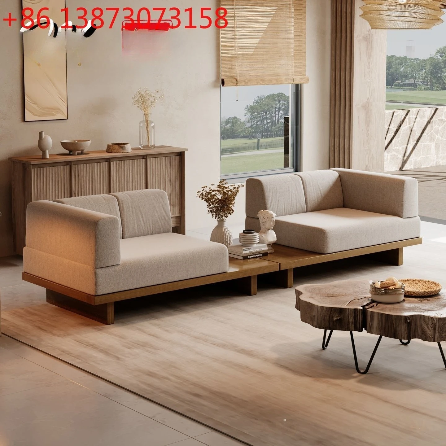 

Дизайнерский современный диван Wabi Sandy Wind Hotel Villa из льняной ткани, большой, многослойный, для больших апартаментов, из массива дерева, в стиле легкой роскоши