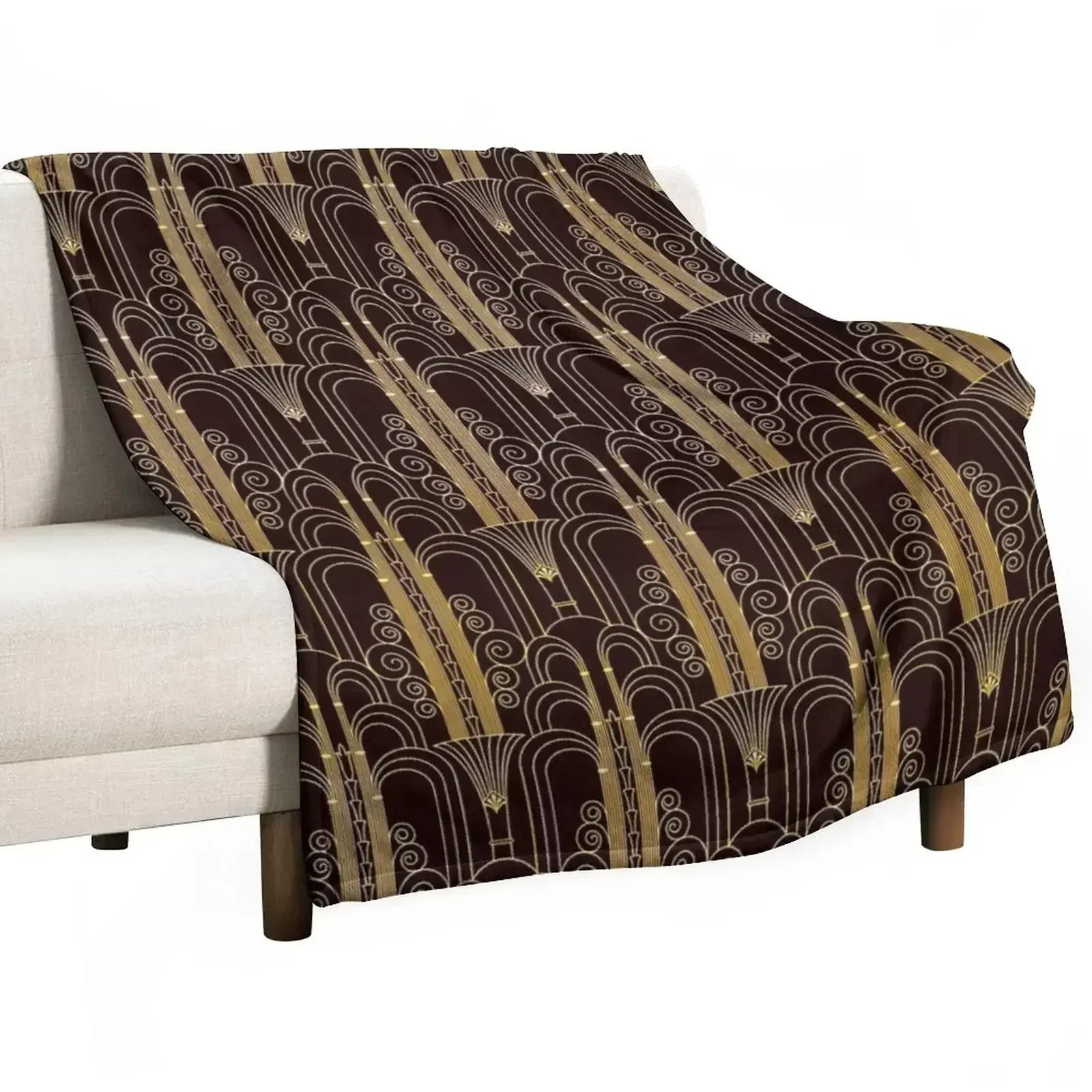 Glamorous Gold-Color Art Deco Pattern Throw Blanket Reusable Durable Soft Blanket for All Seasons