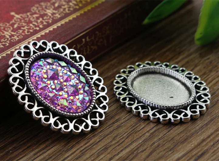 10pcs 13x18mm Inner Size Antique Silver Plated Bronze Simple Cameo Cabochon Base Setting Charms Pendant Necklace Findings