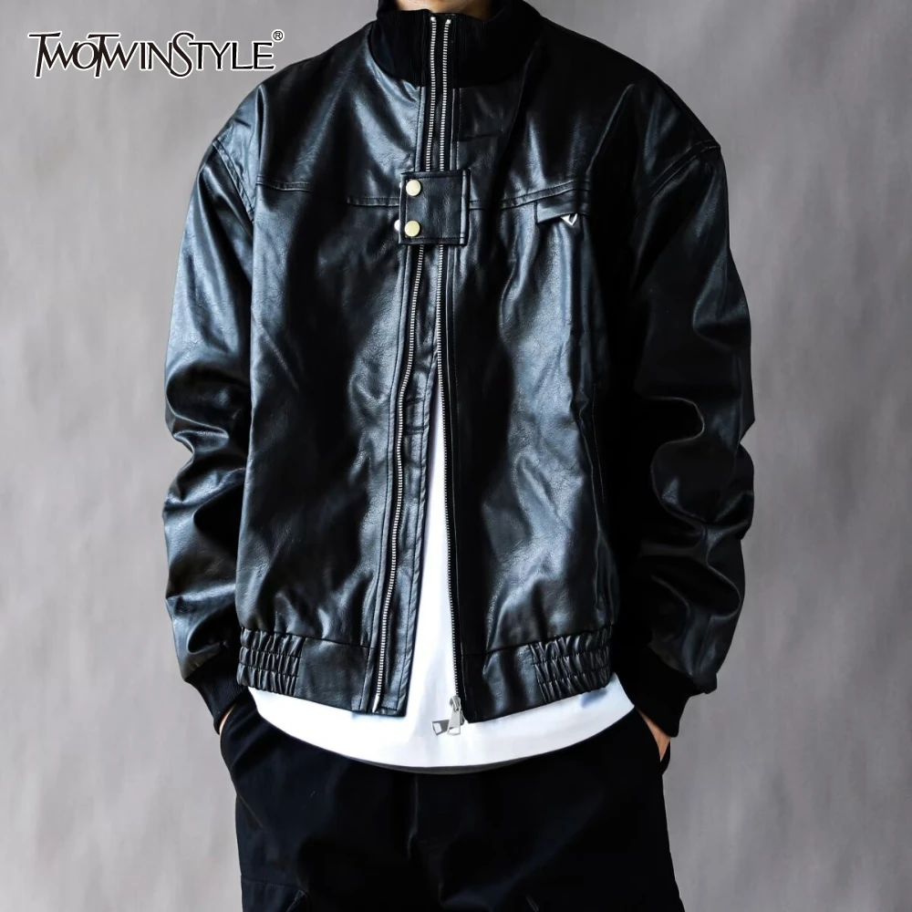 

TWOTWINSTYLE однотонная куртка на молнии женская водолазка с длинным рукавом свободная крутая уличная одежда женские куртки осенняя мода новинка