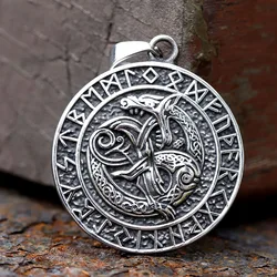 2024 New Style Stainless Steel Viking Double Wolf Pendant Viking Runes Amulet The Helm Of Awe Jewelry For Men Wholesale
