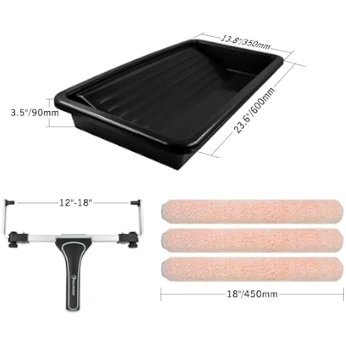 18 Inch Adjustable Paint Roller Frame with 6 Refillable Covers 3 Microfiber 3 Polyester Nap 3/8 Inch and 1/2 Inch for Walls Ceil