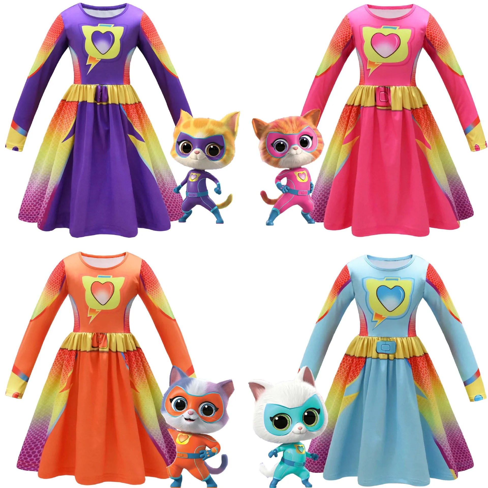 Kids Fly Sleeve Casual Dress Girls SuperKitties Costumes Cosplay Princess Dresses Fashionable trend dress Birthday Vestidos Gift