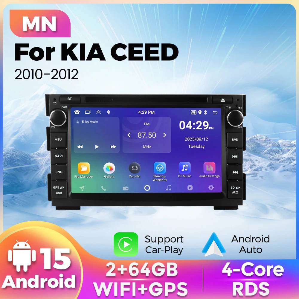 

7-дюймовый автомобильный радиоприемник для Kia Ceed Venga 2010-2016, мультимедийный плеер CarPlay, Android, GPS-навигация, WIFI, FM, стерео аудио, без DVD