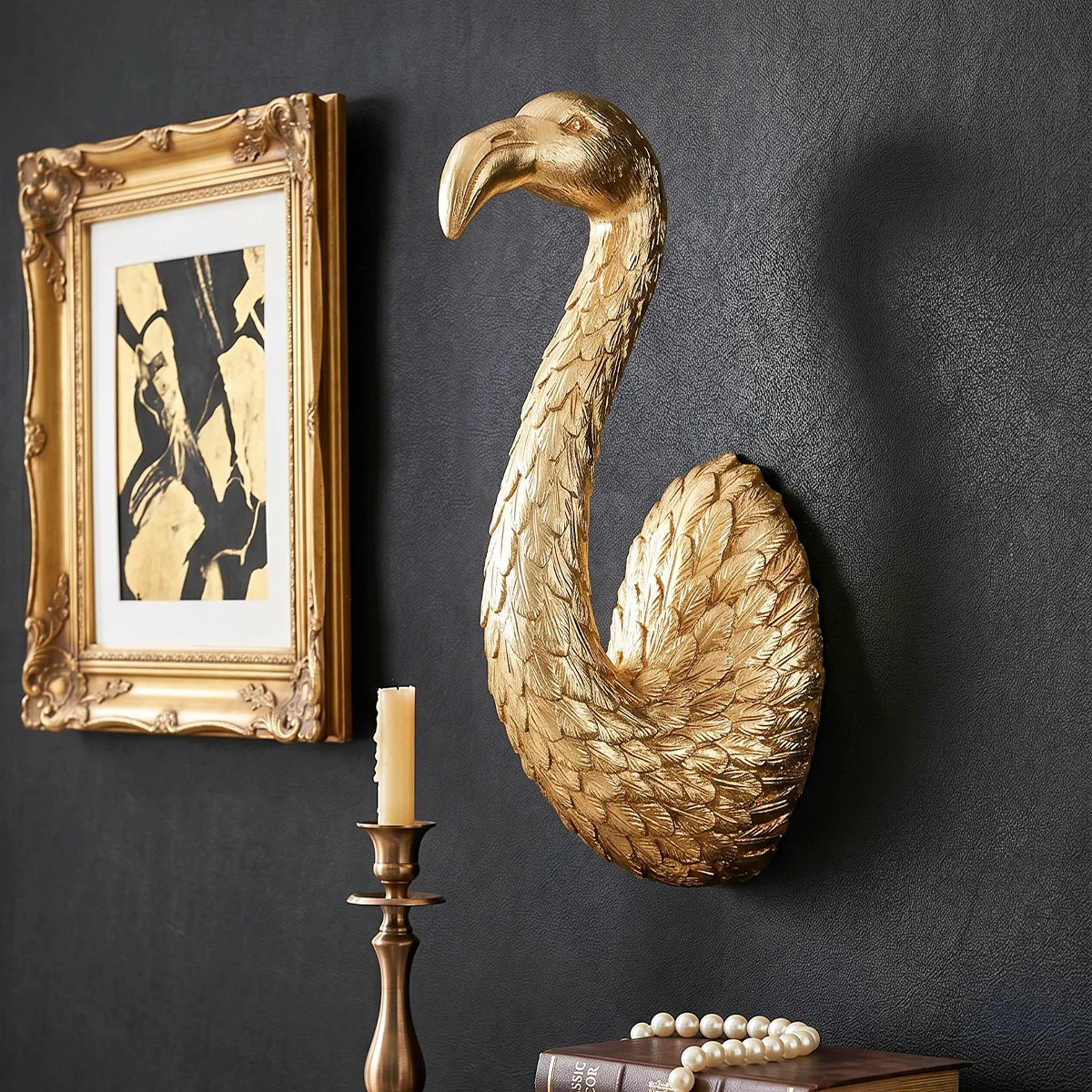 1 Stück, Goldener Flamingo Dreidimensionaler Wanddekor-Haken, Tier-Wanddekoration aus Kunstharz, Wohnzimmer-Dekoartikel – Detail 7