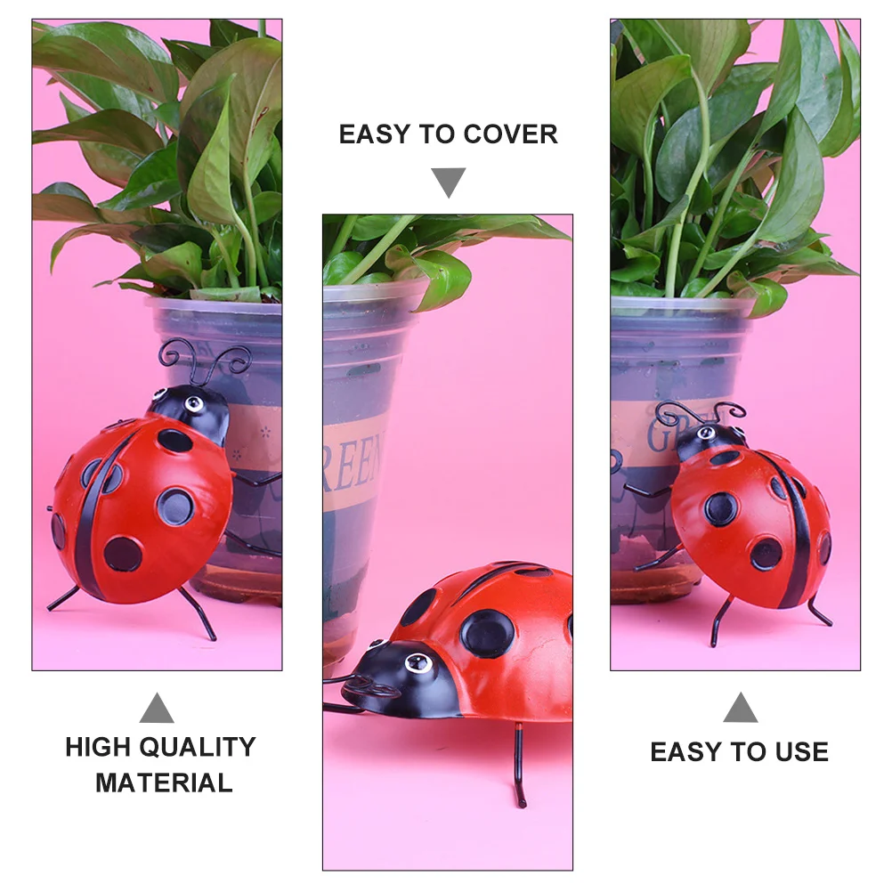 

4pcs Iron of 4 for Garden Lawn Iron Ladybug Ornament Outdoor Art Rustic Wall Simulated Ladybug Fence Patio