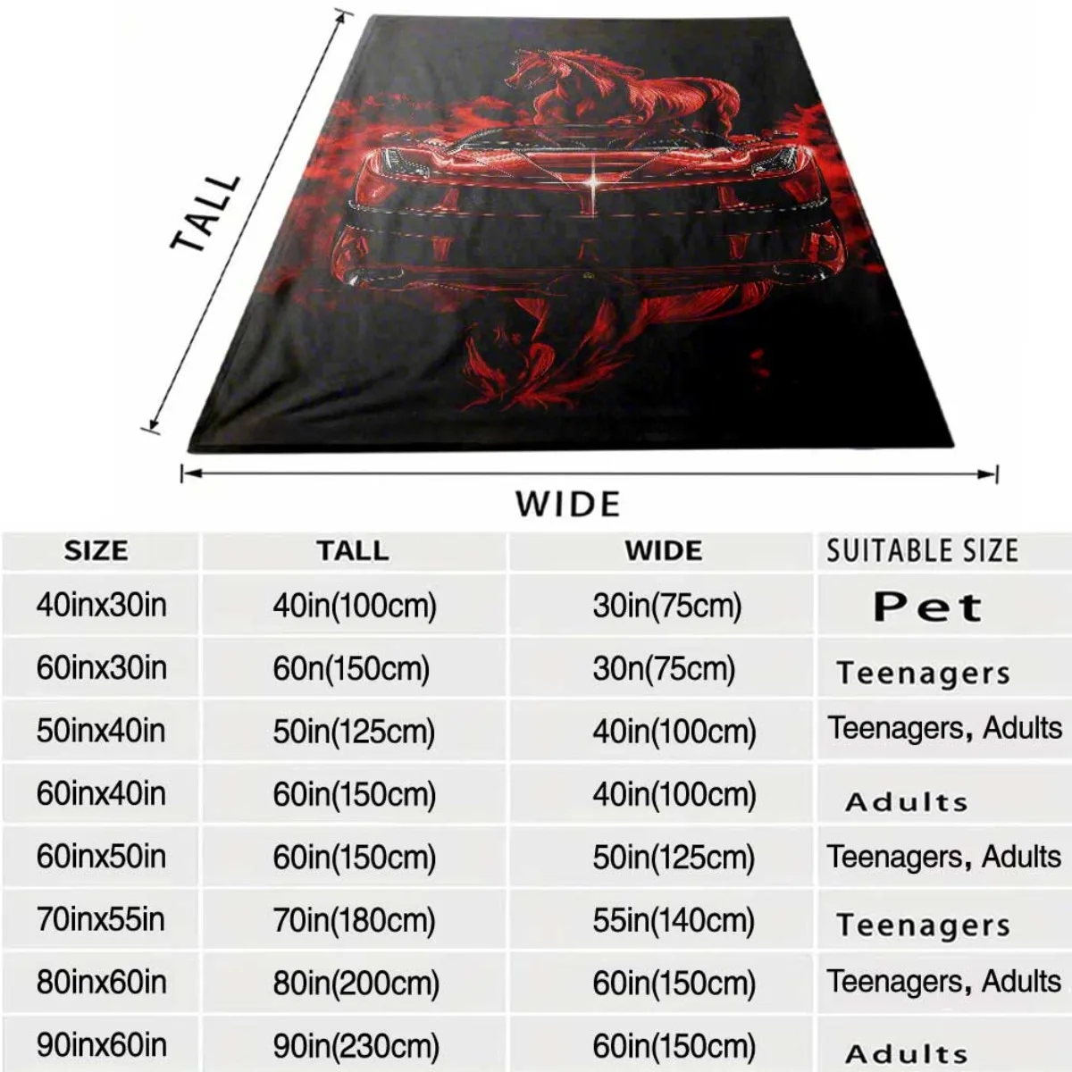 Throw Blanket 150x200cm Mustang Muscle Car Horse Art Decor Red Gamer Gift Pop Culture Aesthetic Throw