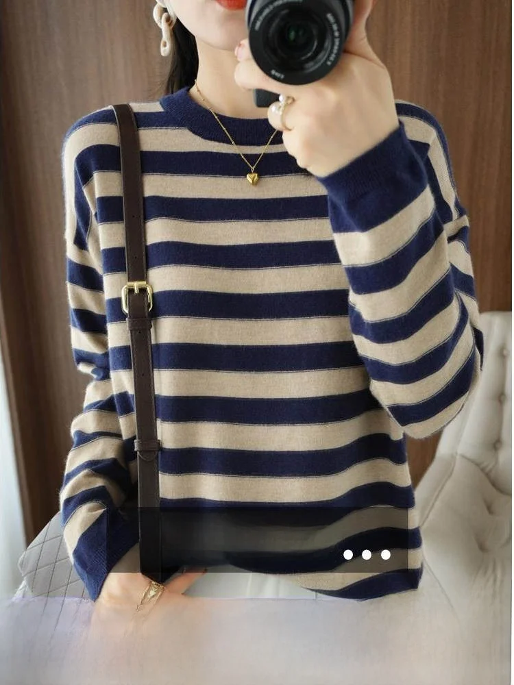 

Осень-зима женский свободный вязаный свитер Long Sve в полоску Camere Top модный удобный мягкий корейский слэ