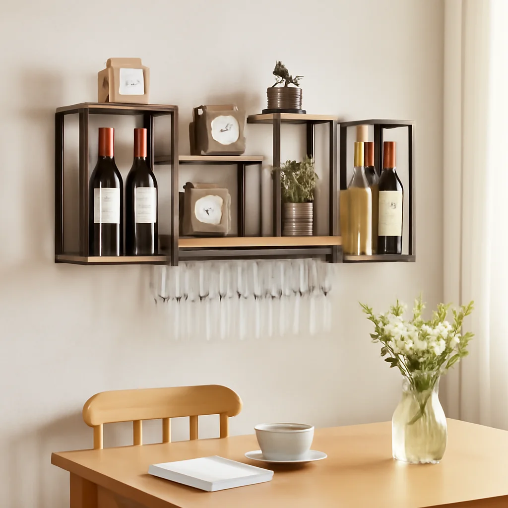 زجاجة مطعم مبتكرة للتخزين على الحائط وحامل أنيق للفنون المعدنية الأوروبية