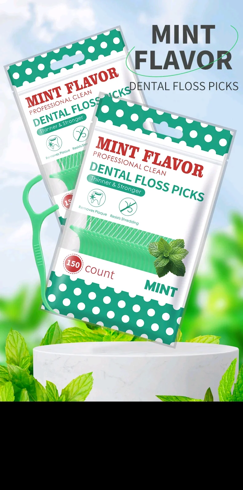 

300/150 Mint Floss Stick - Cleaning Tools for Teeth Gaps Plastic Toothpicks-Disposable Cleaning between Teeth-Separate Oral Care