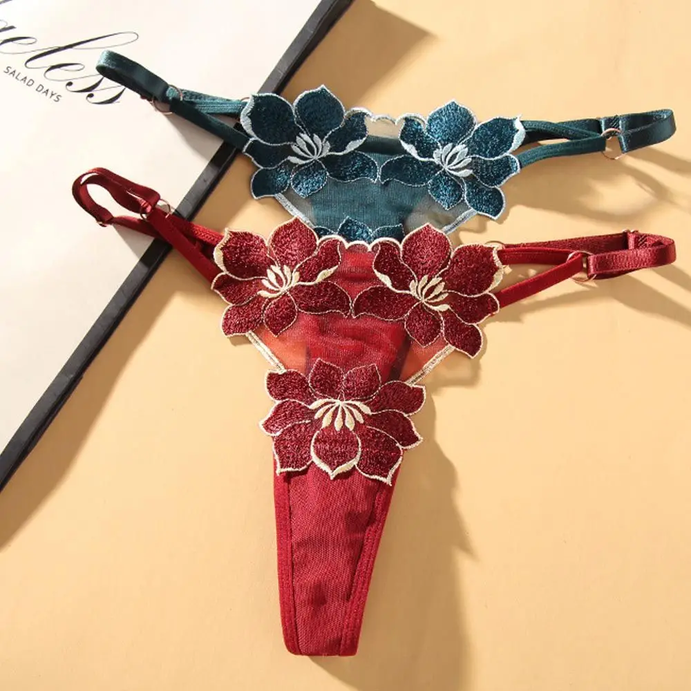 Lingerie Temptation Flower Transparent Embroidery For Girls Korean Underwear Women Panties T Back Thongs String Briefs