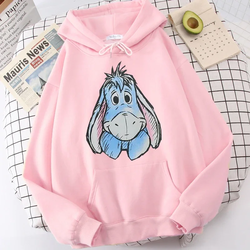 Cartoon Women Hoodies Winnie the Pooh and Honey Eeyore Hoodies Tops Long Sleeve Pockets Fashion Hooded Winter Sweatshirts