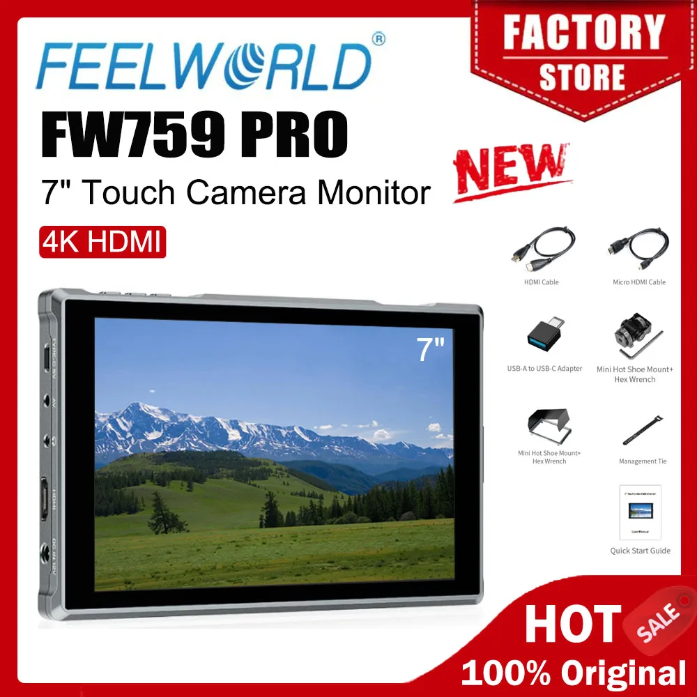 شاشة فيديو ميدانية للكاميرا Feelworld FW759 PRO شاشة لمس 7 بوصة 4K HDMI 1280x800 IPS
