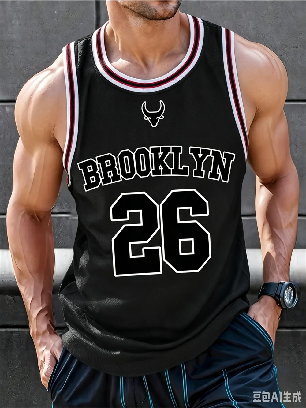 Basketball Brooklyn Nr. 26 O-Ausschnitt-Weste, lockerer Schnelltrocknender Stoff, Outdoor-Fitness-Training, lässige ärmellose Sommerkleidung für Männer – Detail 4